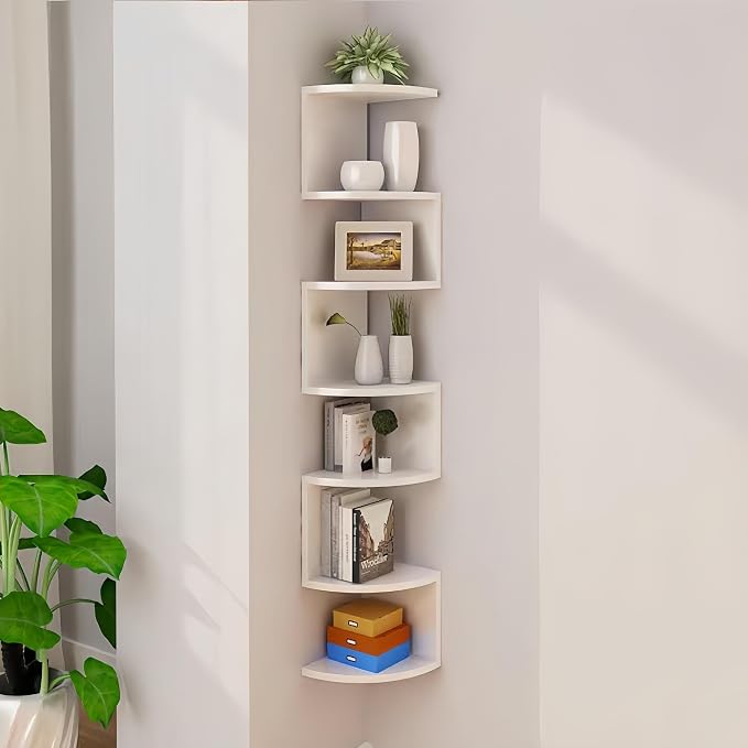 7-Tier Corner Shelf Wall Mount, Screw-Mounted Floating Bookshelf by Frawenleco