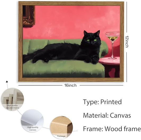 Cute Black Cat With Martini Wall Art Funny Animal Wall Decor Quirky Whimsical - Image 2