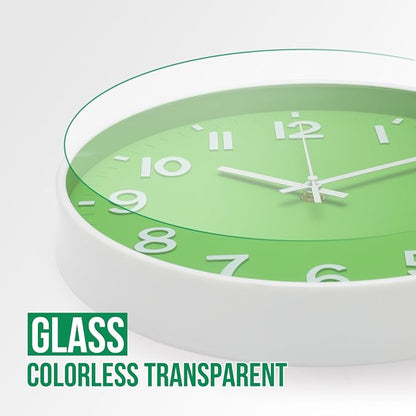 Wall Clock 12 Inch Green Modern Simple Quartz Decorative Clock Non-Ticking - Image 5