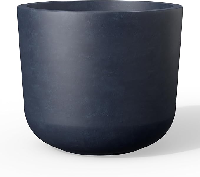 Kante Round Concrete Planter, 9 Inch Dia Classic Style Large Plant Pot with Drainage Hole for Indoor & Outdoor Plants, Ideal for Home, Patio, Garden, Charcoal