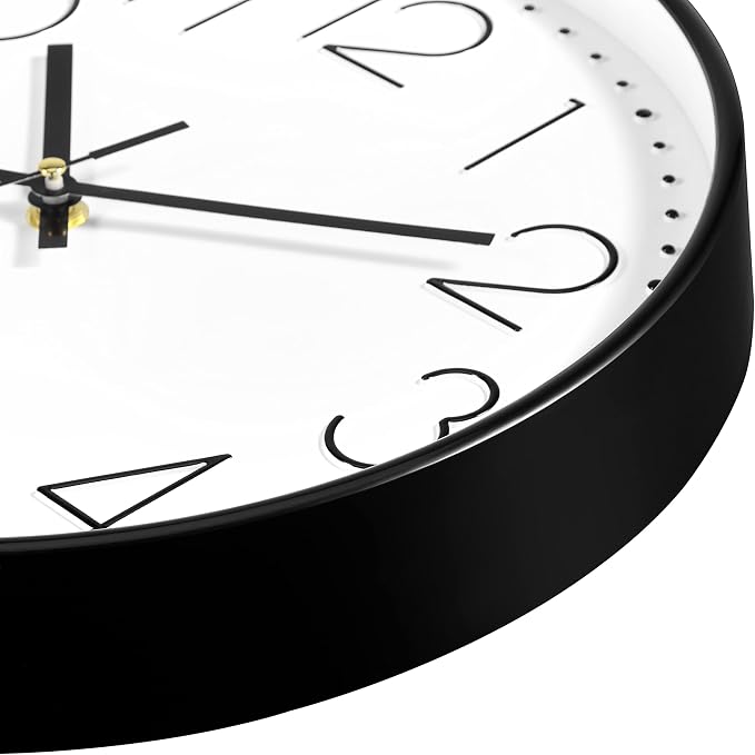 Foxtop Black Wall Clock 12 Inch Silent Non Ticking Quartz Battery Operated - Image 5