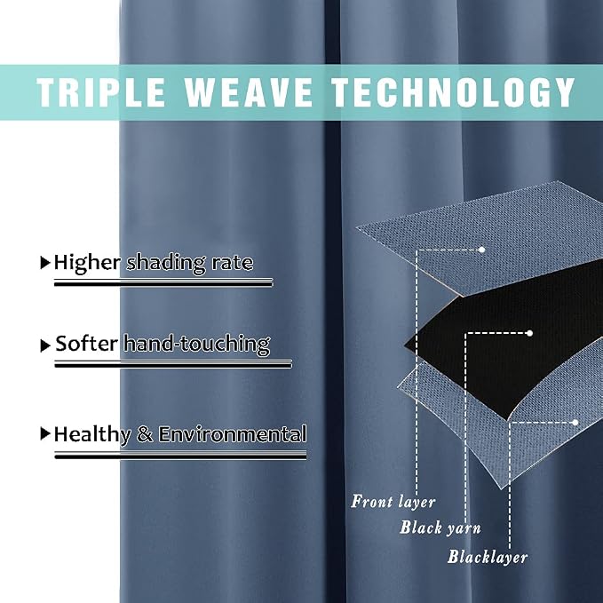 NICETOWN 100% Blackout Curtains 108 inches Long, Pair of Energy Smart & Noise - Image 5