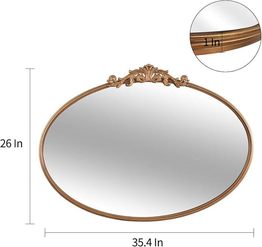HQiJun Oval Gold Mirror for Bathroom Vanity, Baroque Ornate Vintage Wall Mirror - Image 2