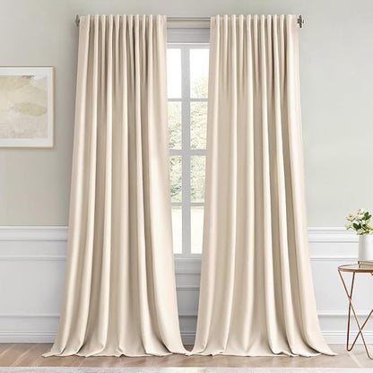 MIULEE Cream Beige Back Tab Light Blocking Curtains 96 Inch Length 2 Panels Set by MIULEE