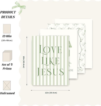 LARTSFRO Coquette Sage Green Bow Jesus Wall Art Decor Posters, Inspirational - Image 2
