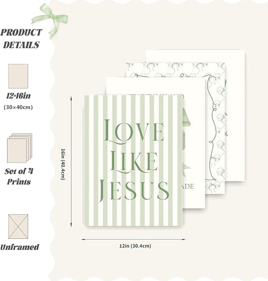 LARTSFRO Coquette Sage Green Bow Jesus Wall Art Decor Posters, Inspirational - Image 2