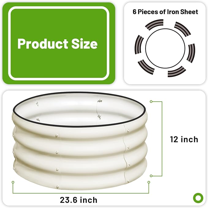 SnugNiture 2x2x1ft Round Galvanized Raised Garden Bed Kit Outdoor, Metal Planter Box for Planting Plants Vegetables, White