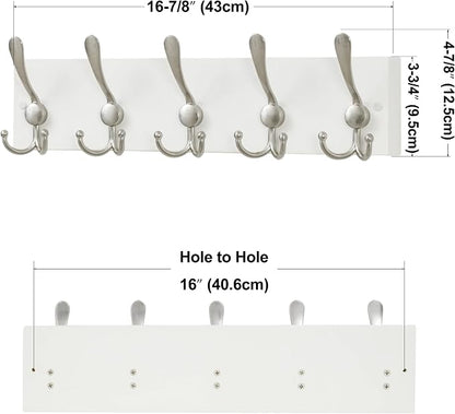 SKOLOO Creations White Solid Wood Wall Mounted Coat Rack, 5 Hooks, 16-7/8" Long - Image 3