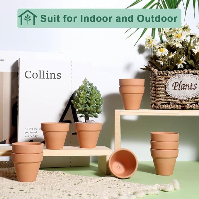 vensovo 48 Pcs 2" Tiny Terracotta & Terra Cotta Pots with Drainage - Small Mini Clay Ceramic Pottery Planter Ideal for Indoor/Outdoor Plants, Crafts, Wedding Favors