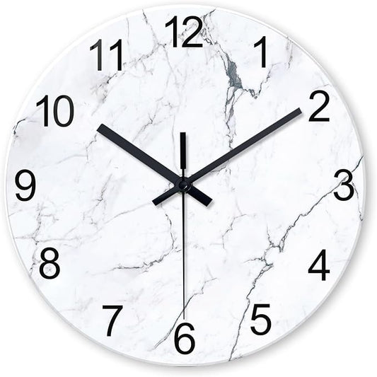 White Marble Glass Wall Clocks Battery Operated 20 Inch Large Abstract by Constantplanet%E6%97%97%E8%88%B0%E5%BA%97