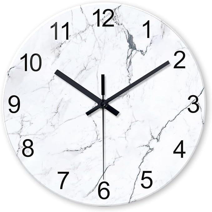 Modern White Marble Glass Wall Clocks Battery Operated 14 Inch Abstract by Constantplanet%E6%97%97%E8%88%B0%E5%BA%97