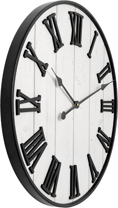Large Rustic Wooden Wall Clock, 24 Inch Whitewashed Farmhouse Wall Clock - Image 8
