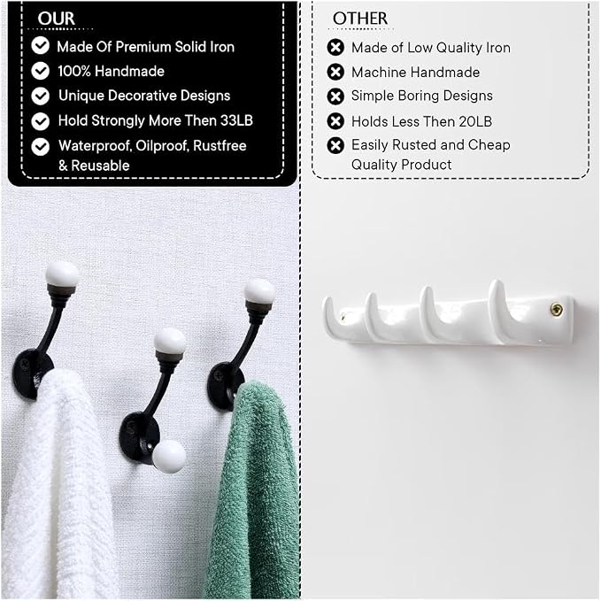 Indian Shelf Pack of 6 Double Prong White Decorative Coat Hooks Unique Coat - Image 3