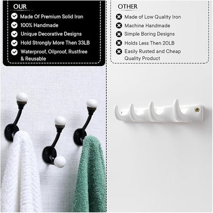 Indian Shelf Pack of 6 Double Prong White Decorative Coat Hooks Unique Coat - Image 3