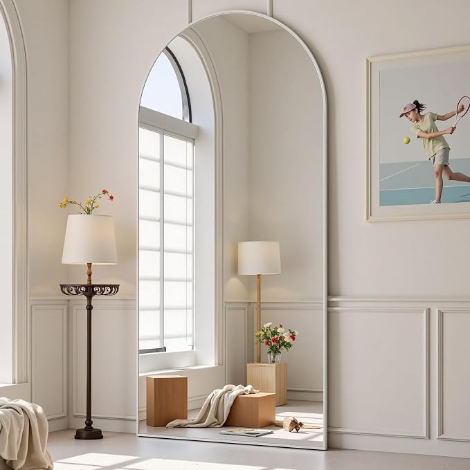 Dewfig Arched White Full Length Mirror, Large Floor Mirror, Full Body Mirrors by YourSpacePerfectlyReflected
