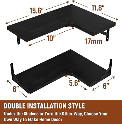 LEOPO Corner Floating Shelves Wall Mounted Set of 6, Corner Wall Shelves Rustic - Image 3