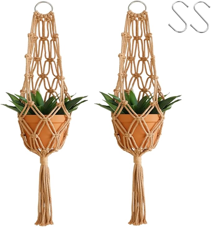 Artilady Hanging Planter for Indoor Plants Macrame Plant Hanger Large Hanging Plant Holder Brown Plants Basket White Rope Boho Original Wall Decor