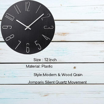 jomparis Black Wall Clock Modern Style Plastic Wooden Wall Clocks Decor 12 Inch - Image 4