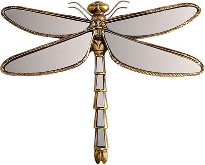 Dragonfly Wall Mirror Decor, Butterfly Art Wall Mirrors, Retro Gold Resin by Unknown