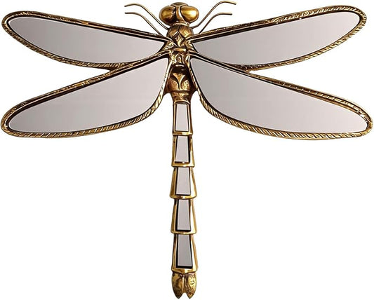 Dragonfly Wall Mirror Decor, Butterfly Art Wall Mirrors, Retro Gold Resin by Unknown