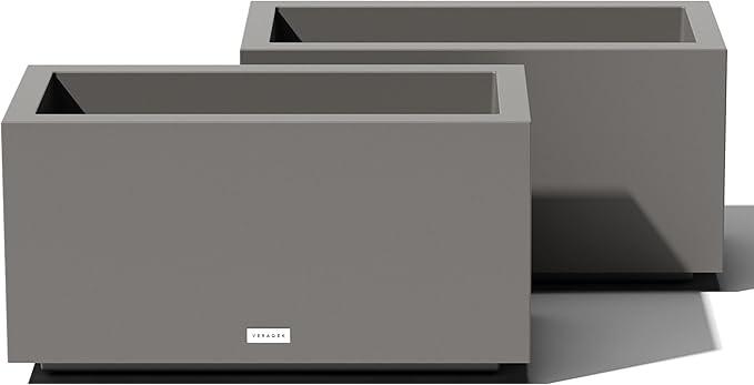 Veradek Block Series Long Box Planter - Large Rectangular Planter for Indoor or Outdoor Patio/Porch | Durable All-Weather Use with Drainage Holes | Modern Décor for Tall Plants, Flowers or Shrubs