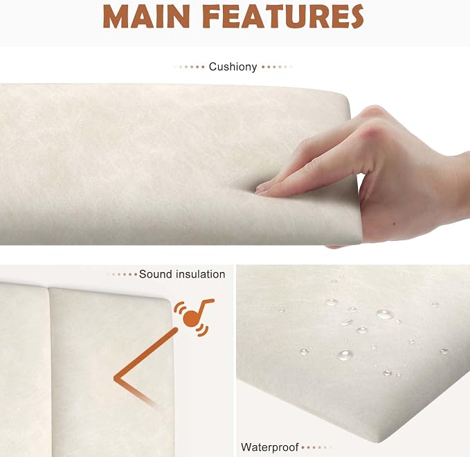 IFNOW Wall Mounted Upholstered Headboard, 3D Peel and Stick Soundproof Wall - Image 3