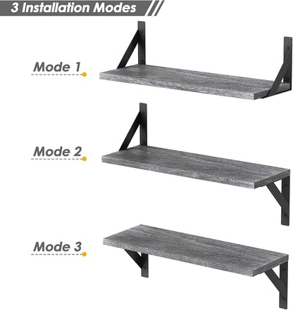 Forbena Grey Floating Shelves for Wall Decor Set of 3, Floating Book Shelves - Image 8