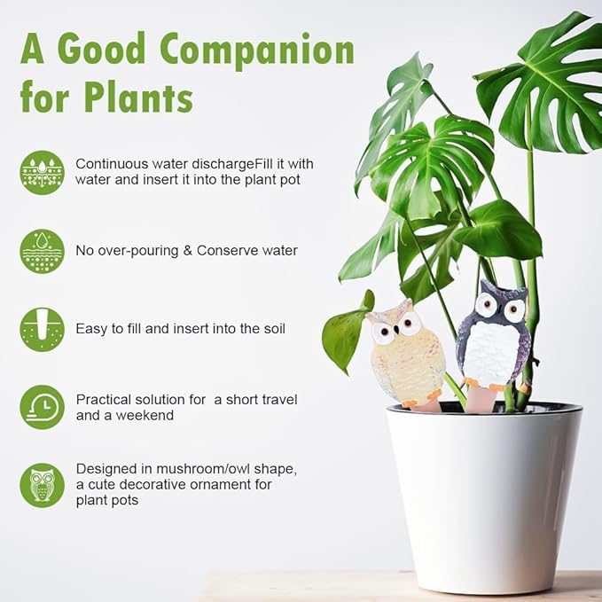 Self Watering Spikes, Self Watering Globes, Owl Shape Plant Watering Device, Terracotta Plant Watering Stakes, Automatic Watering Spikes for Indoor Outdoor Plants 4 Packs
