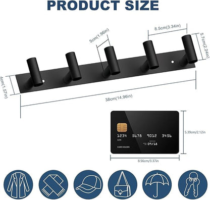 VAEHOLD Black Hat and Coat Wall Mount Rack 5 Hooks - Image 6