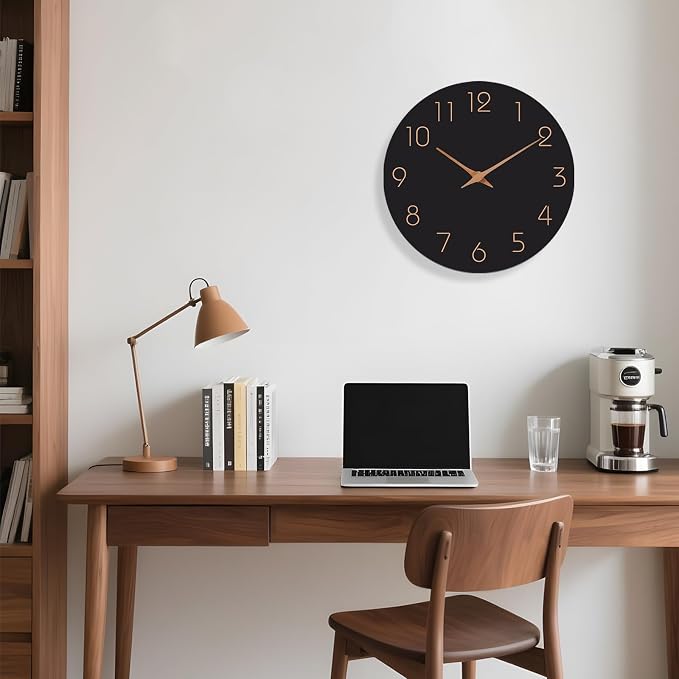 Mosewa Wall Clock Battery Operated 10 Inch Black Silent Non Ticking Simple - Image 7