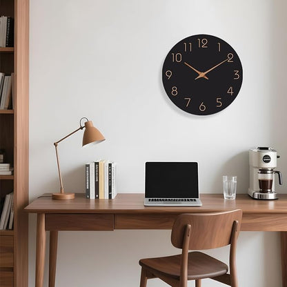 Mosewa Wall Clock 14 Inch Black Battery Operated Silent Non Ticking Simple - Image 7