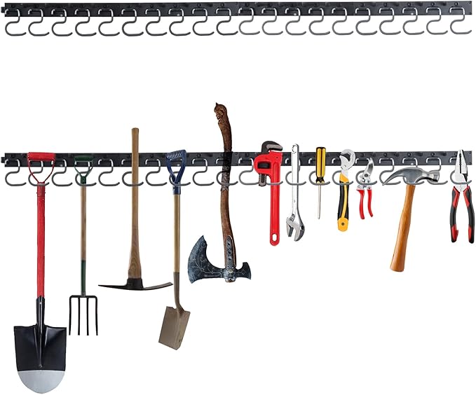 WellMade 64'' Adjustable Garden Tool Organizer, Garage Storage System with Hooks, Wall Mount Tool Organization Rack, Black