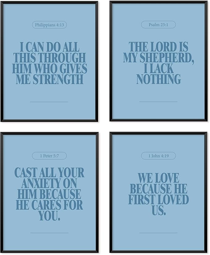 Locomiss Blue Christian Wall Art Decor Posters, Minimalist Jesus Scripture by Unknown