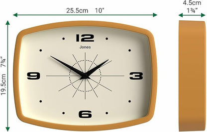 JONES CLOCKS® Movie wall Clock | Retro Rectangular Clock | 10 inch | Mustard - Image 4