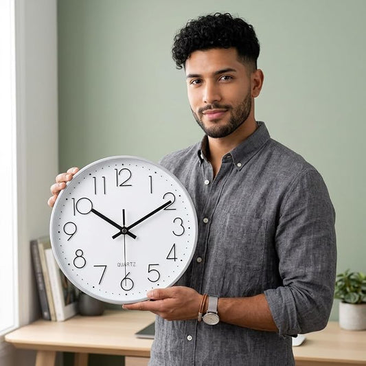jomparis 10 Inch Silver Wall Clock Battery Operated Silent & Non-Ticking Wall - Image 2