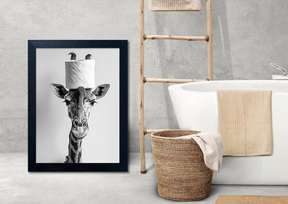 Framed Funny Bathroom Wall Art Giraffe - Image 7