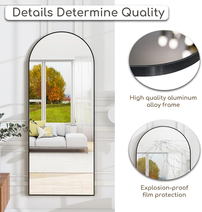 Dewfig Arched Full Length Mirror, Full Body Mirrors - Image 8