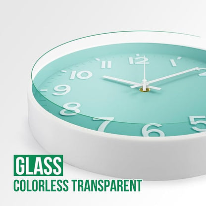 Wall Clock 12 Inch Mint Green Modern Simple Quartz Decorative Clock Non-Ticking - Image 5