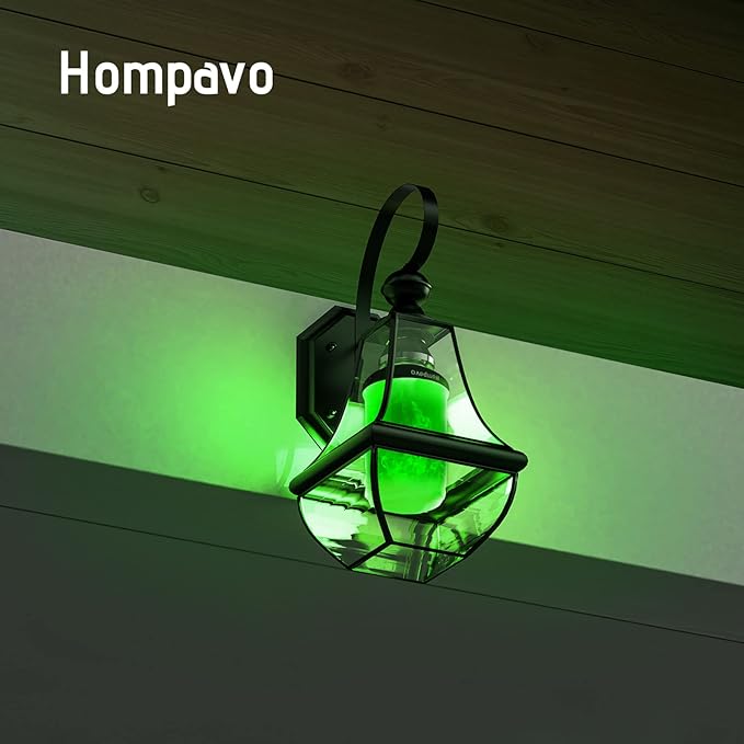 Hompavo 【Upgraded】 LED Flame Light Bulbs, Green Flickering Light Bulbs with Upside Down Effect, E26 Flame Bulb for Home Halloween St. Patrick's Day Christmas Decorations Indoor & Outdoor, 2 Pack