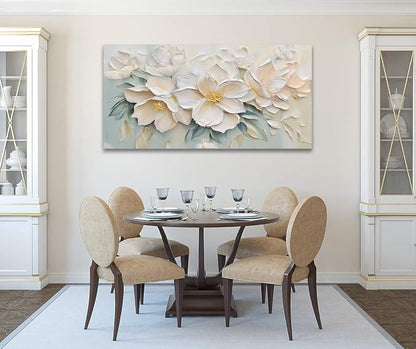 Anolyfi White Textured Flowers Canvas Wall Art - Image 6