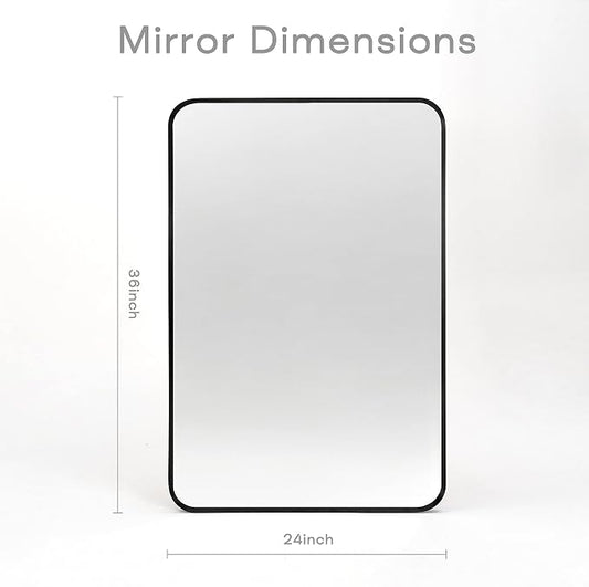 Wall Mount Mirror for Bathroom, Brushed Black Metal Framed Rounded Corner - Image 2
