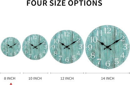 Wall Clock, Teal Silent Non-Ticking Battery Operated, Kitchen Rustic Vintage - Image 2