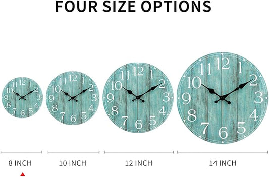 Wall Clock, Teal Silent Non-Ticking Battery Operated, Kitchen Rustic Vintage - Image 2