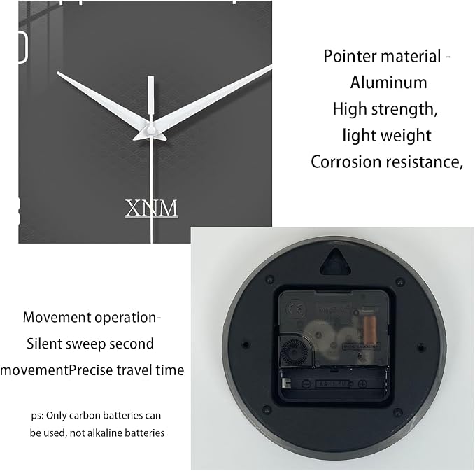 XNM Large Decorative Clocks Battery Operated 20 Inch Dark Grey Wall Clock - Image 7