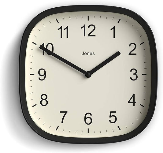 JONES CLOCKS® Sprite wall Clock | Modern Retro Rounded Square Clock | 10 inch | by JONESCLOCKS