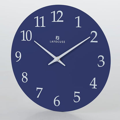 Lafocuse 12 Inch Wooden Navy Blue Wall Clock Battery Operated, Simple - Image 4