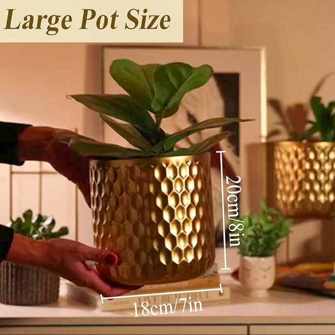 TRIROCKS Set of 2 Planters with Stand Indoor Outdoor Metal Plant Stand 8 * 18 &7 * 12 "Modern Planters Flower Pots for Living Room Corner Kitchen Office Garden Balcony Patio Decor(Gold)