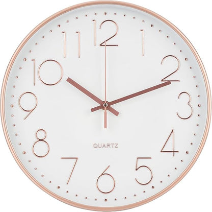 Wall Clock 12 Inch Non-Ticking Silent Modern Simple Style Round Decor Clock by BAKBRAND