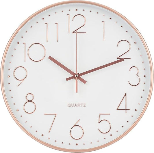 Wall Clock 12 Inch Non-Ticking Silent Modern Simple Style Round Decor Clock by BAKBRAND