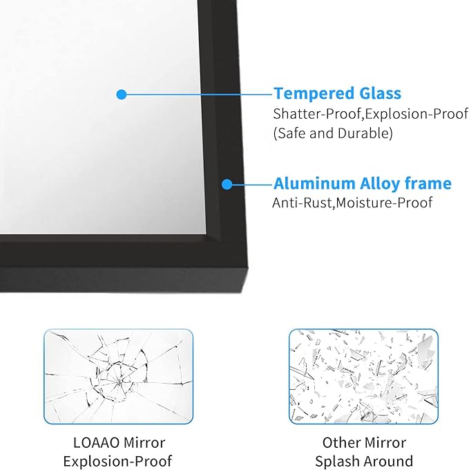LOAAO 24"X32" Black Rectangle Bathroom Mirror Wall, Matte Black Aluminum Alloy - Image 5